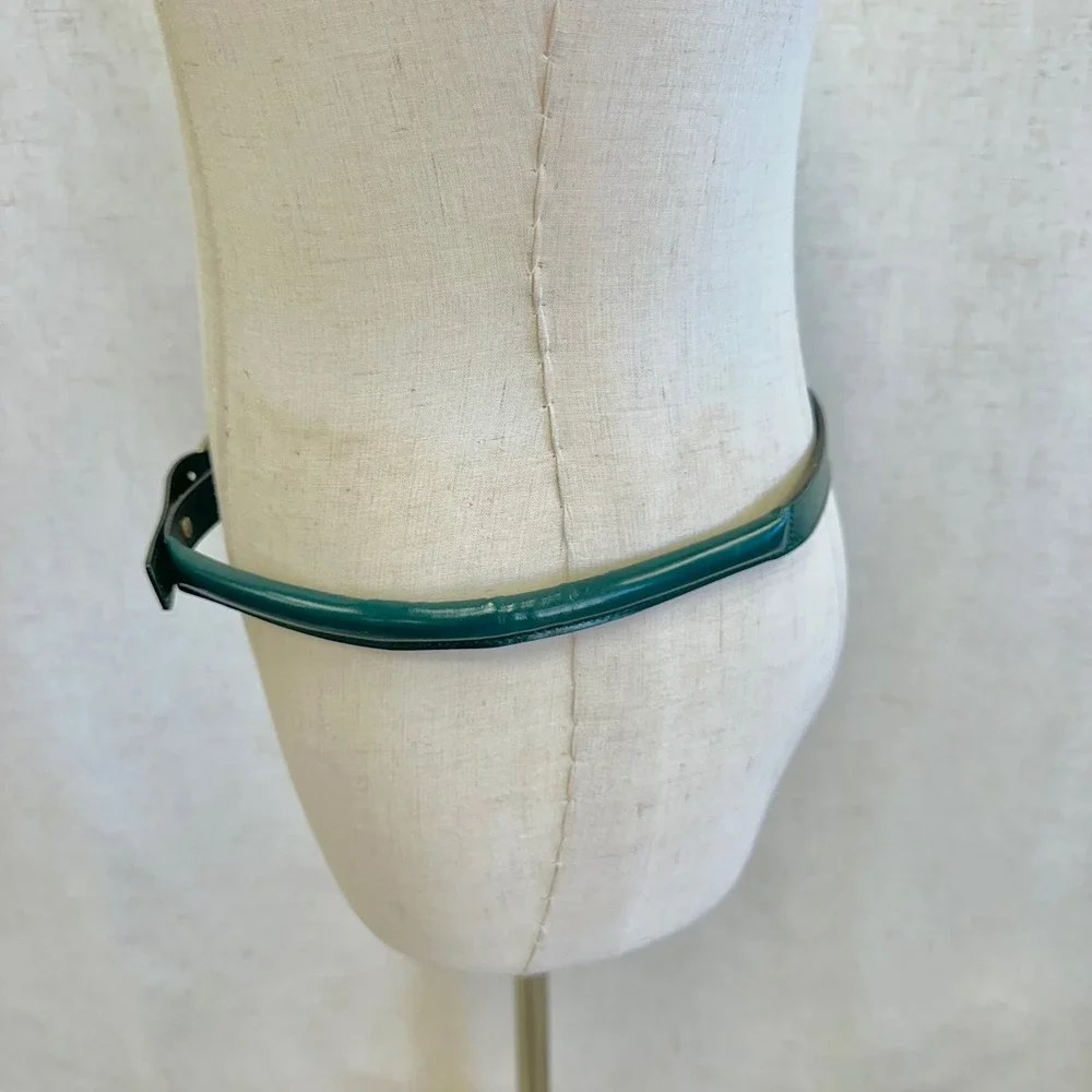 Vintage Ralph Lauren Emerald Green Tubular Leather‎ Rolled Skinny Belt Size 30
